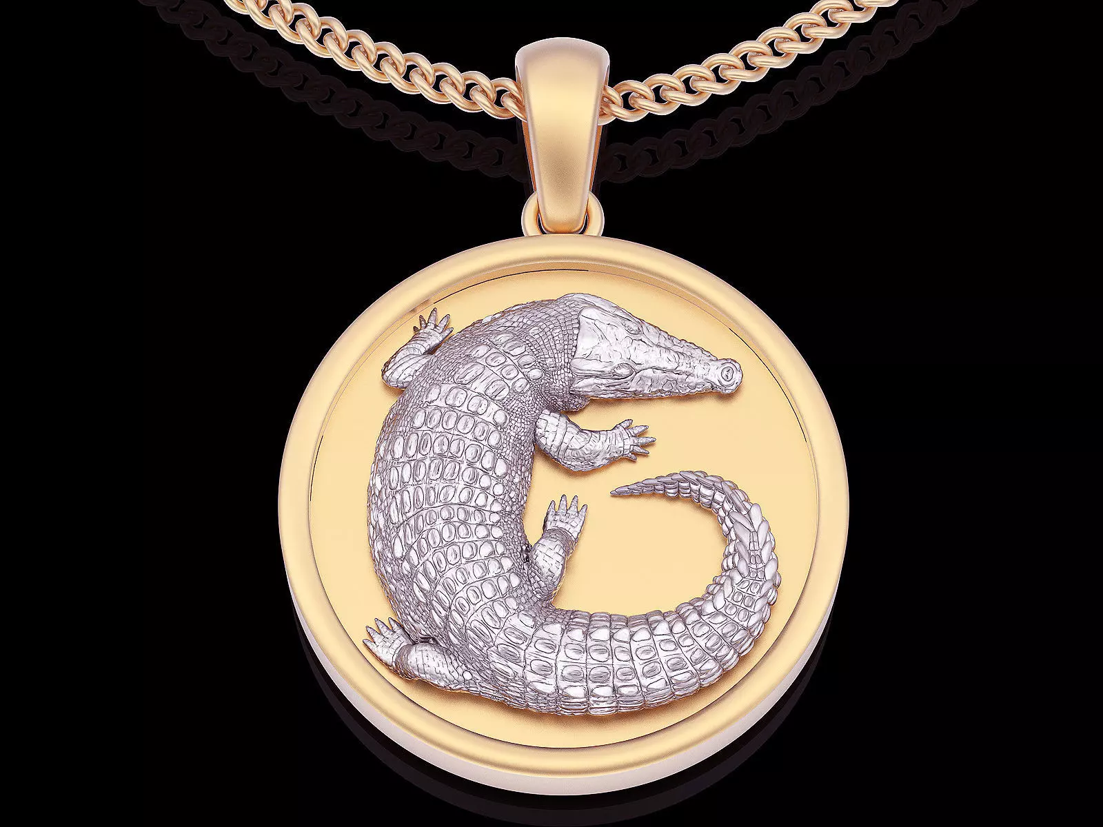 Crocodile pendant silver gold jewelry printable 3D model 3D print model