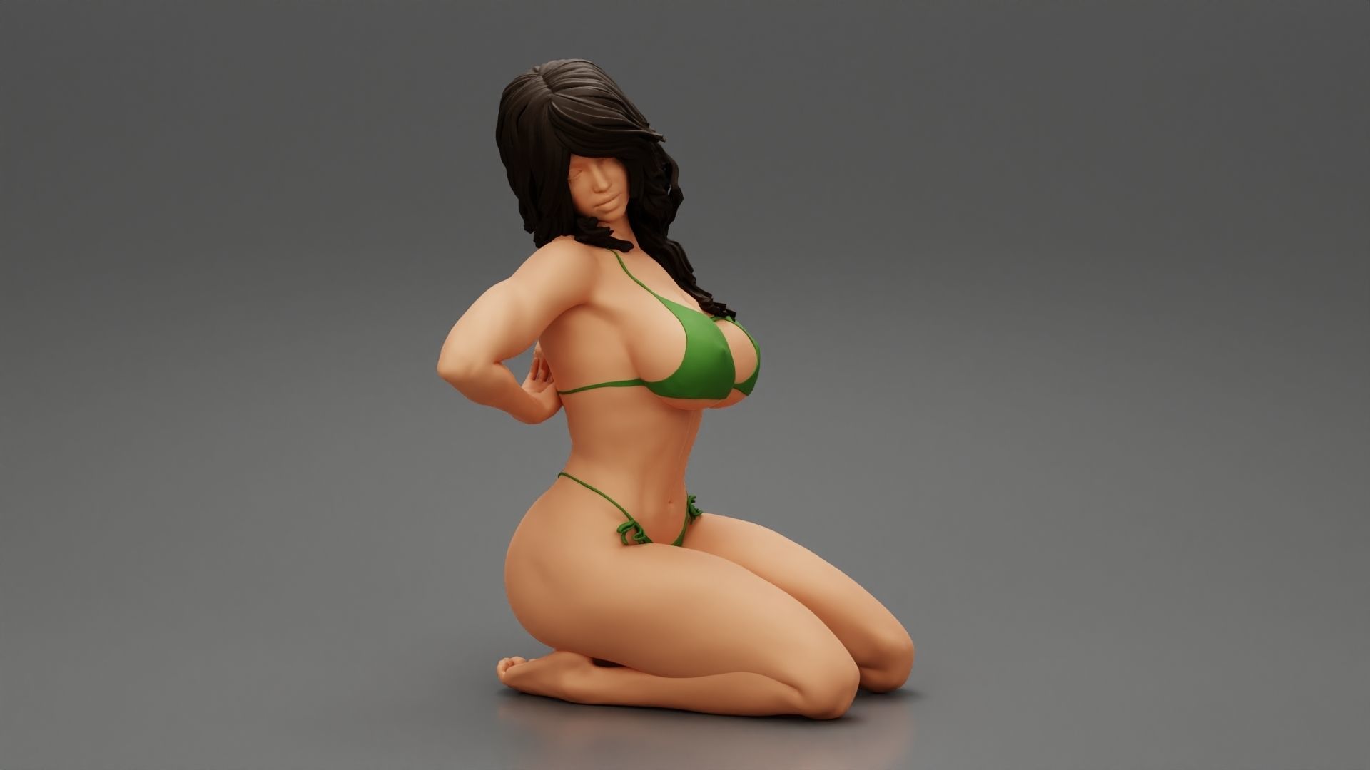 Sexy Girl Bikini Sitting Posing Sandy Beach 3D print model_1
