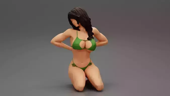 Sexy Girl Bikini Sitting Posing Sandy Beach 3D print model