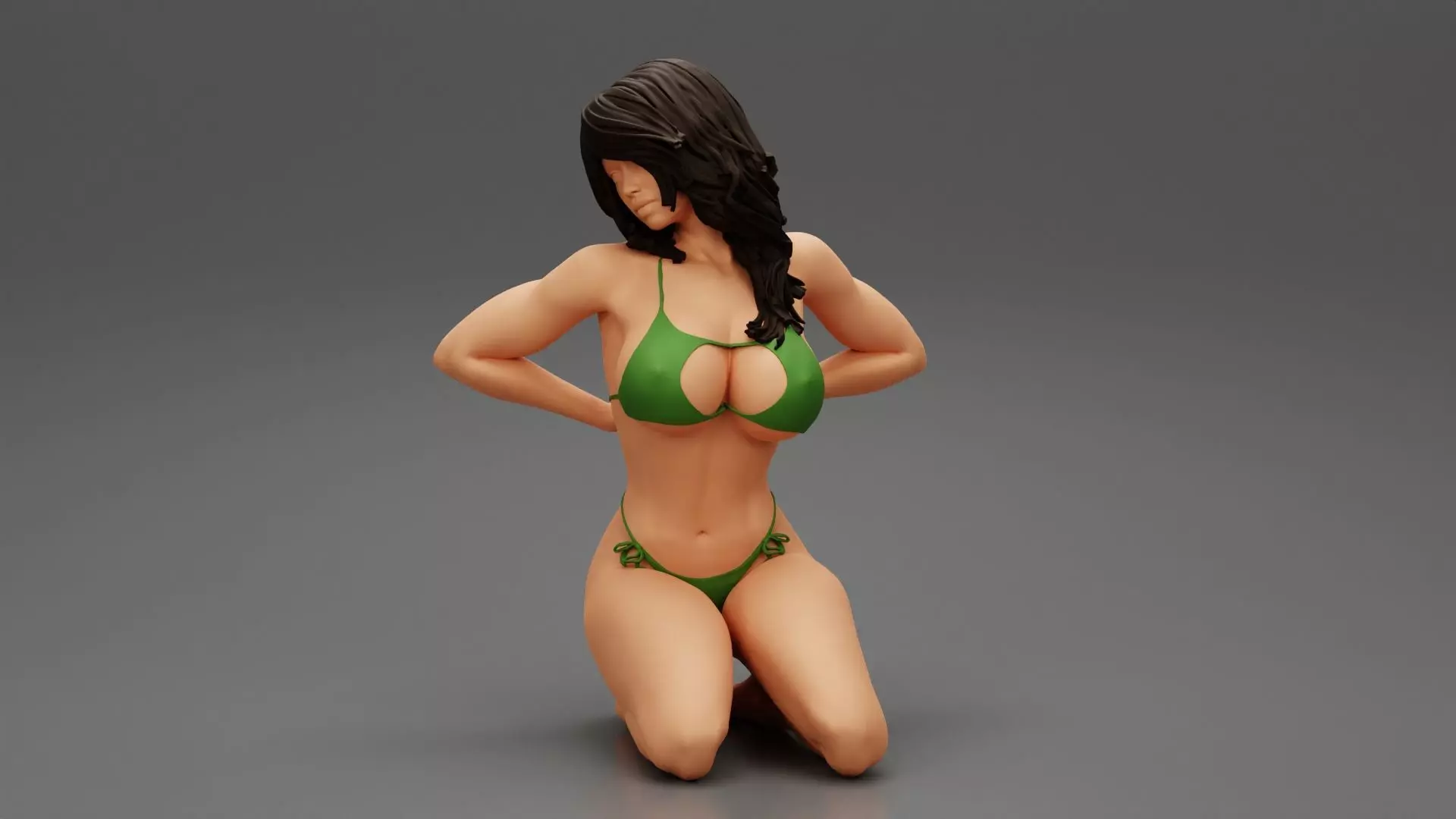 Sexy Girl Bikini Sitting Posing Sandy Beach 3D print model_0
