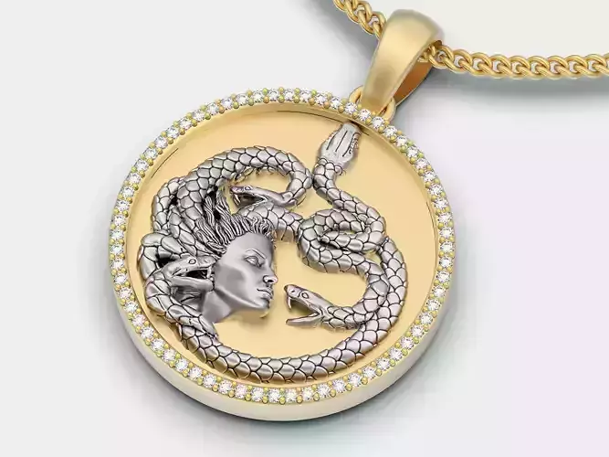 Medusa snake pendant gold jewelry printable 3D model
