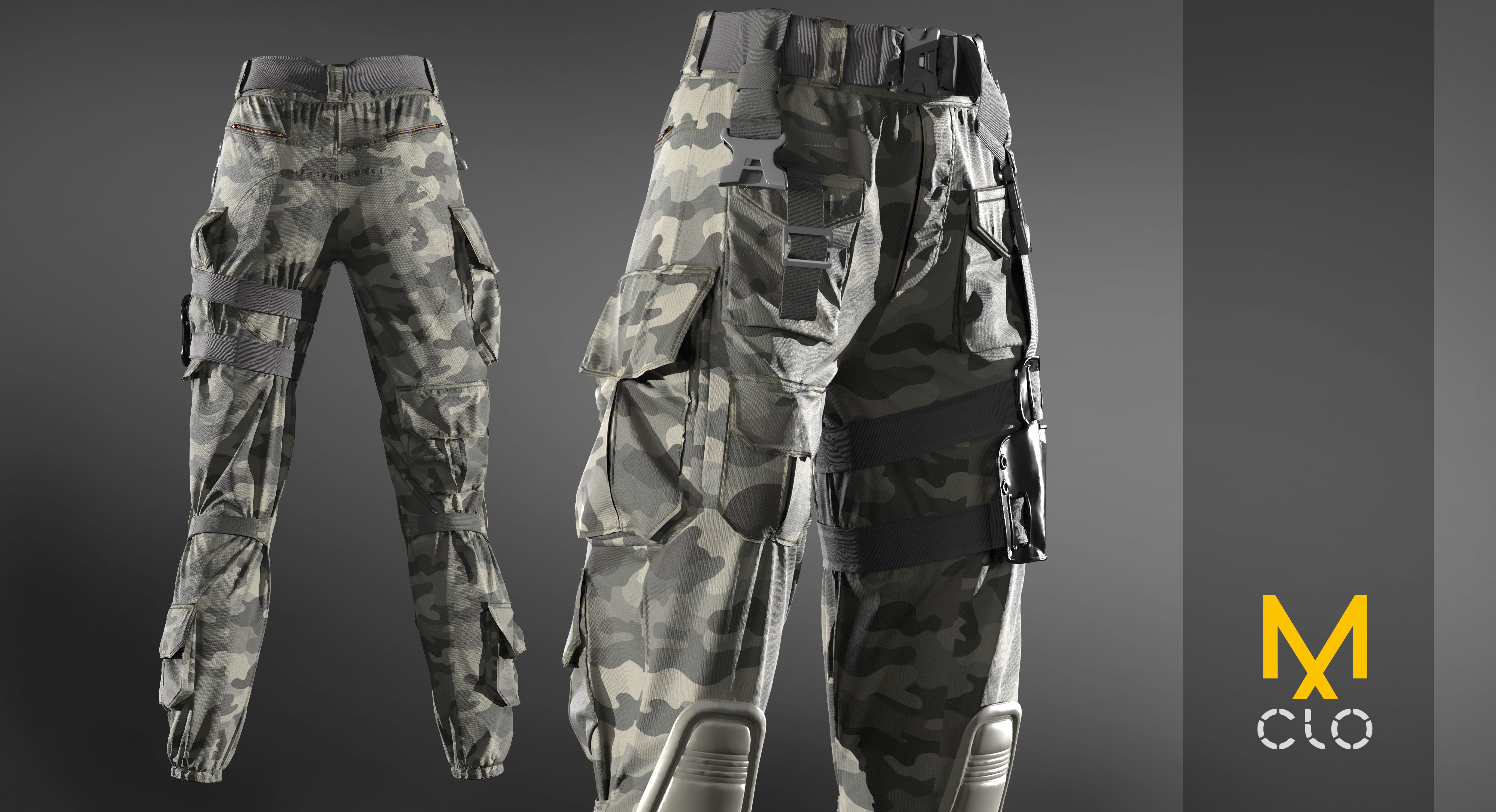 Military trousers - pants  Marvelous designer project and OBJ 3D model_1