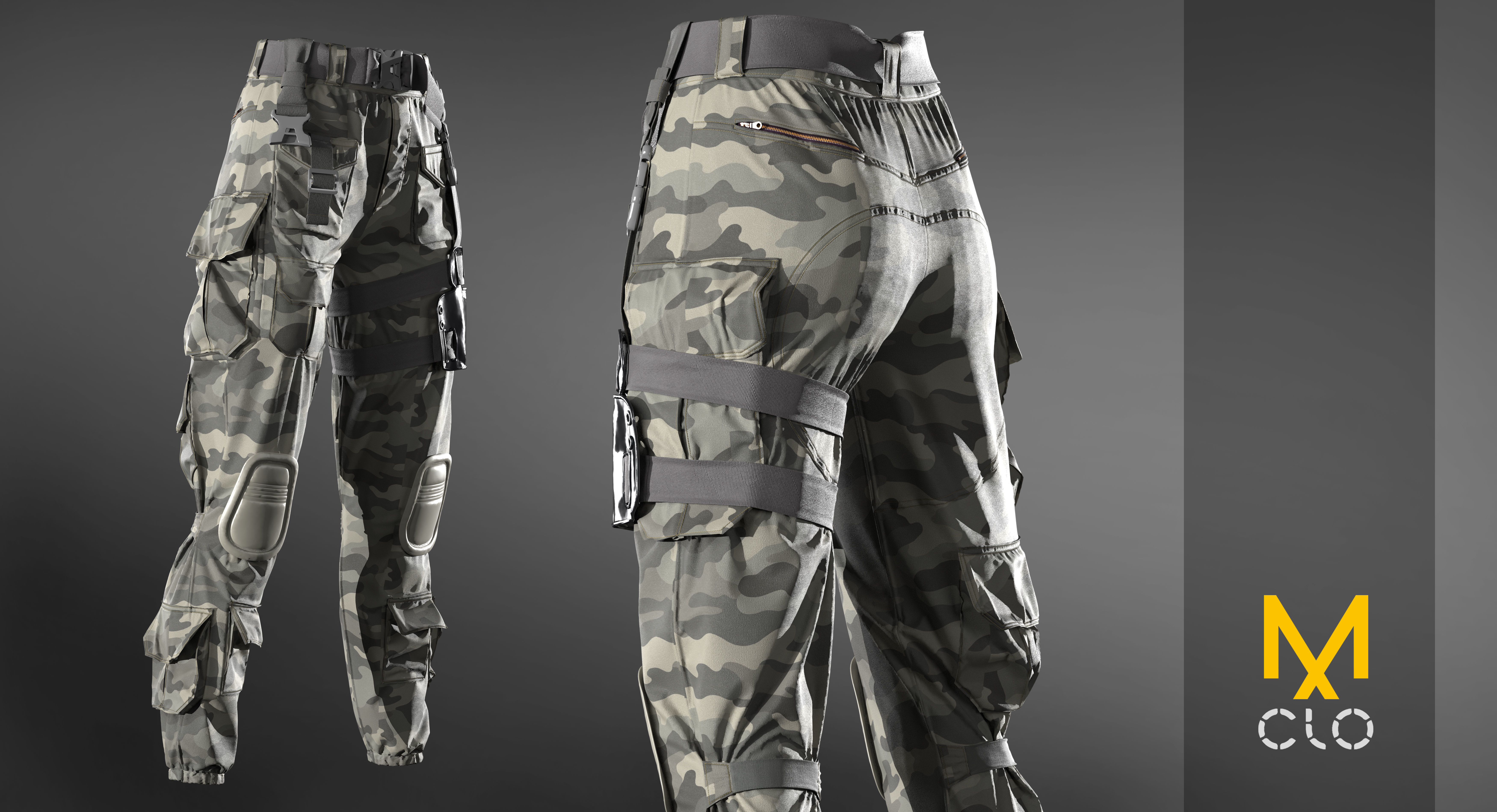 Military trousers - pants  Marvelous designer project and OBJ 3D model_3
