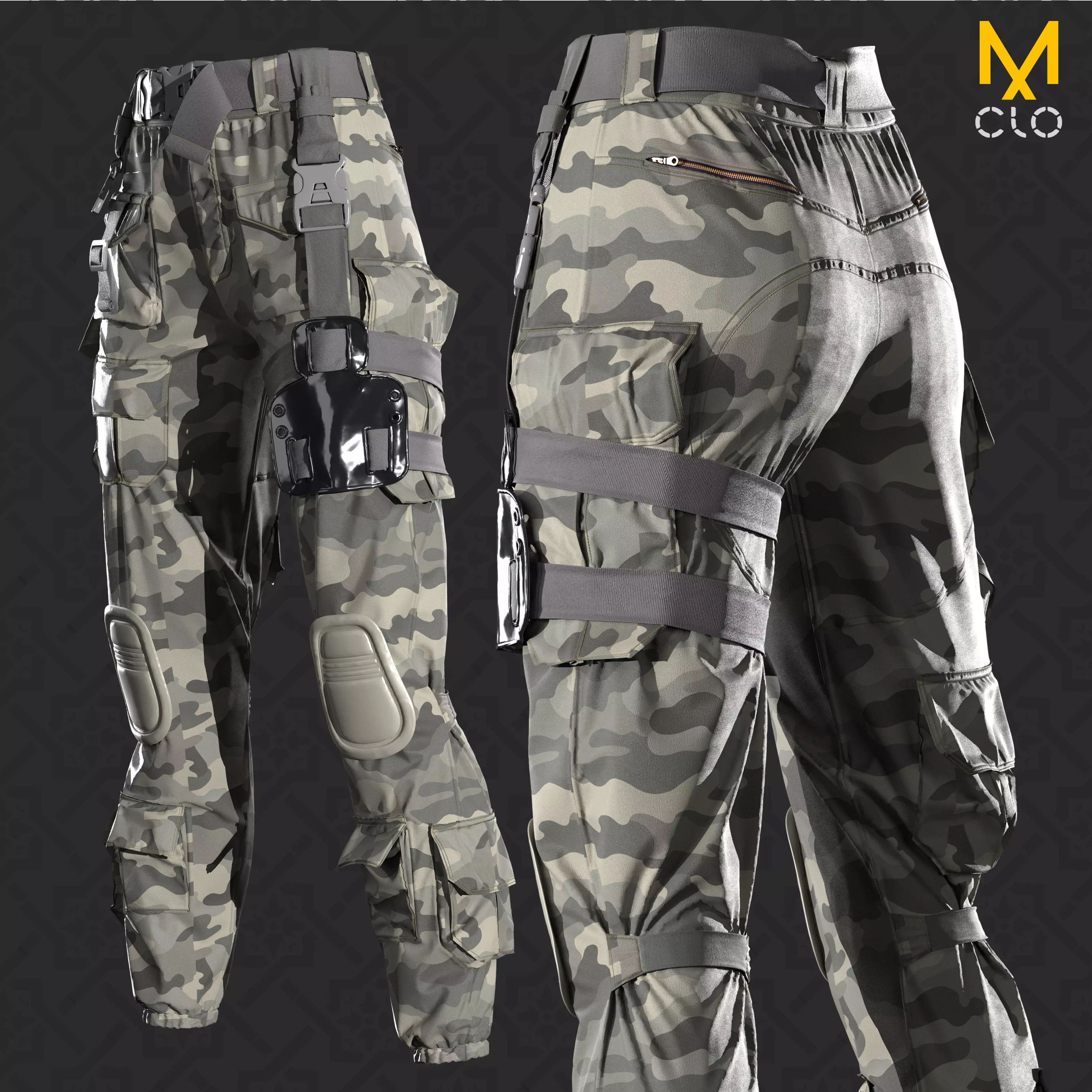 Military trousers - pants  Marvelous designer project and OBJ 3D model_0