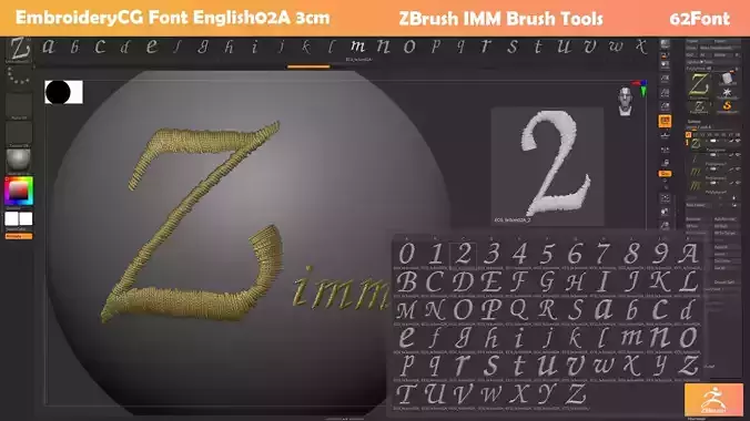 EmbroideryCG Font English02A  size 3cm ZBush IMM 