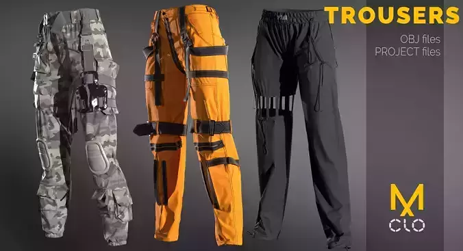 Pack trousers - pants Marvelous designer project and OBJ