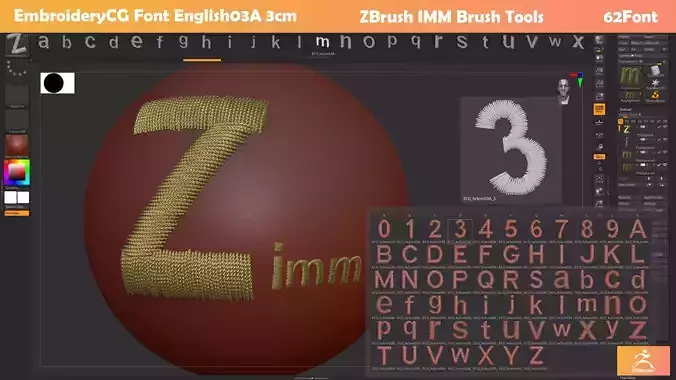 EmbroideryCG Font English03A 3cm  ZBush Tools