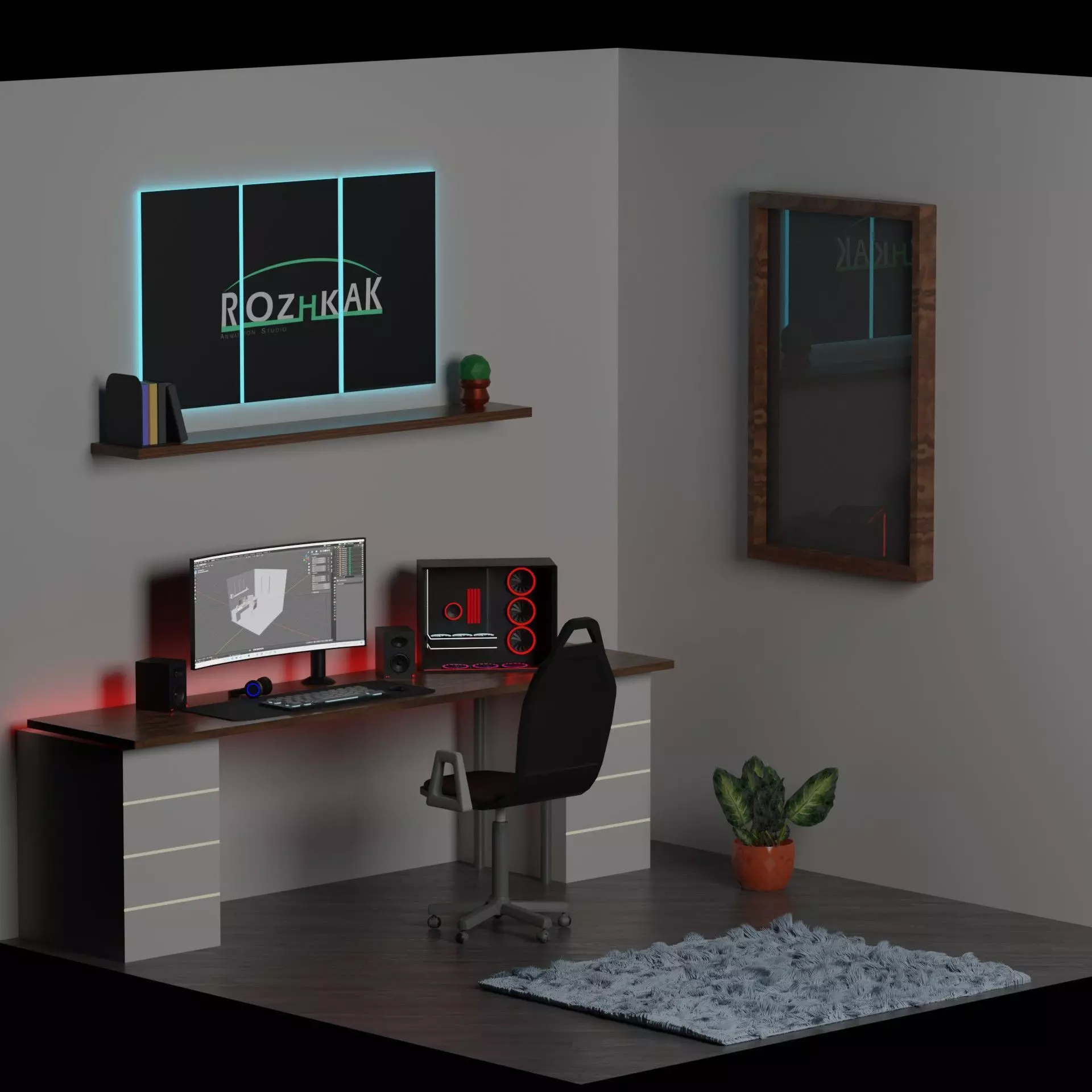 Game setup low poly Low-poly 3D model_0