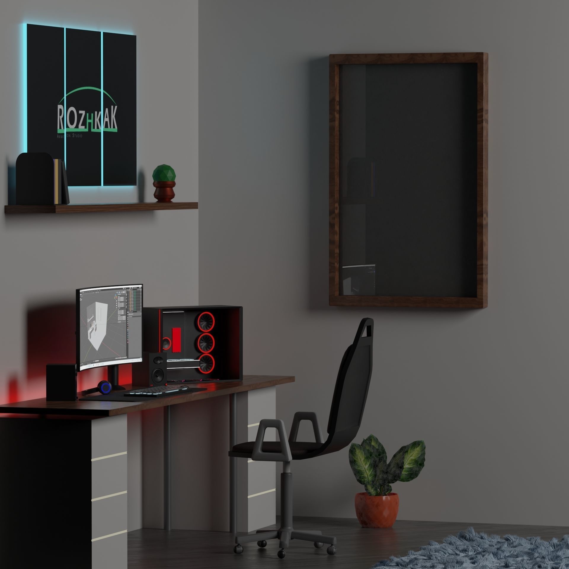 Game setup low poly Low-poly 3D model_1