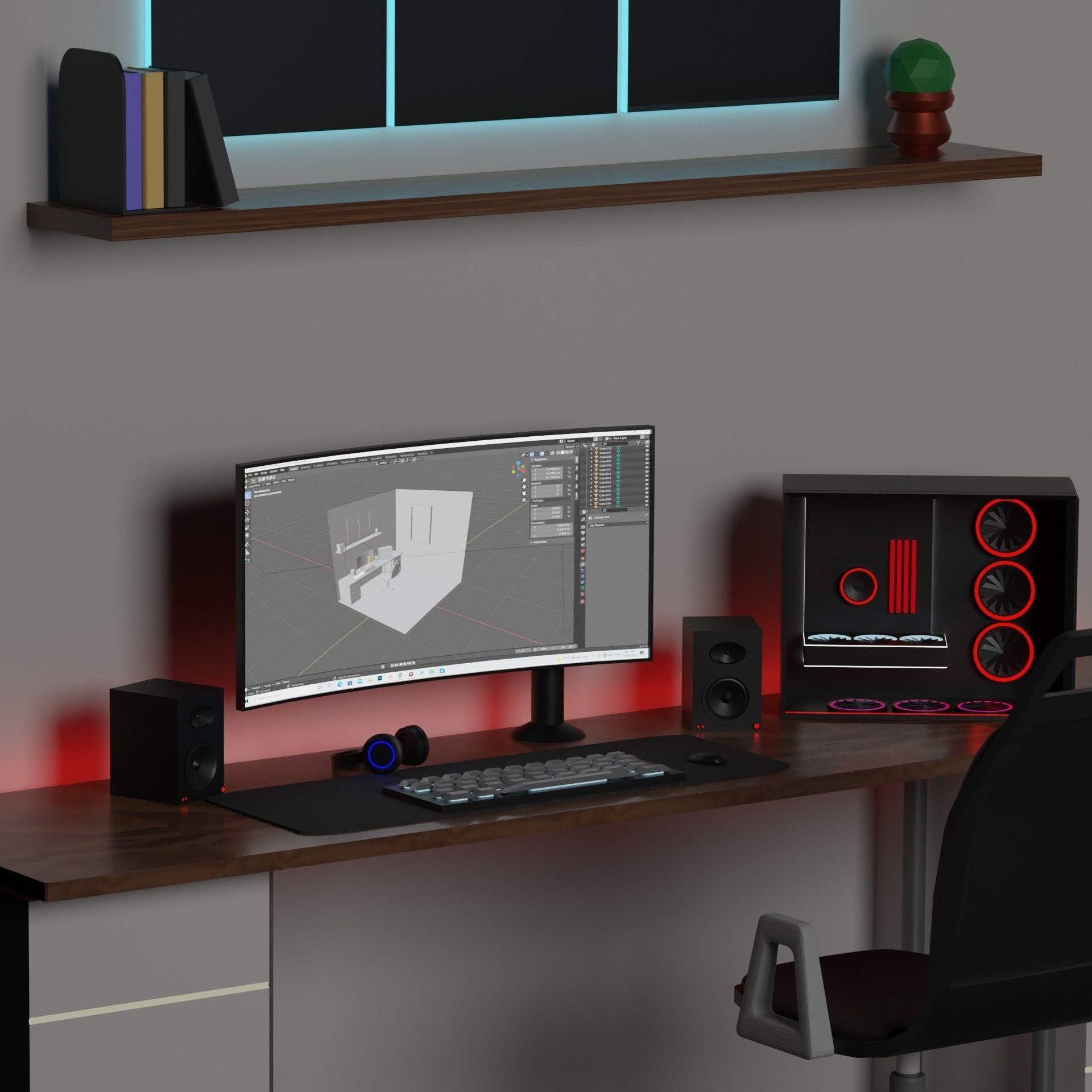 Game setup low poly Low-poly 3D model_5