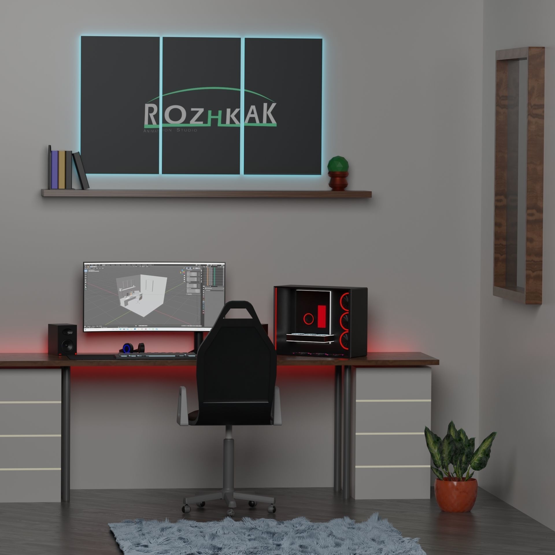 Game setup low poly Low-poly 3D model_2