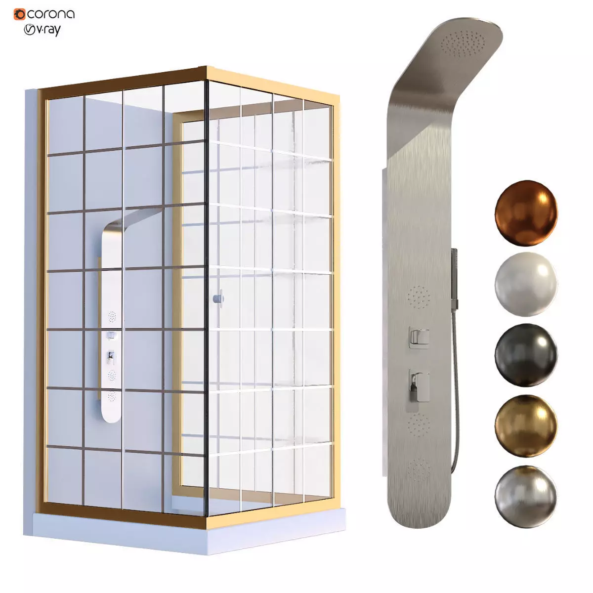 Shower cabin set 216 Low-poly 3D model