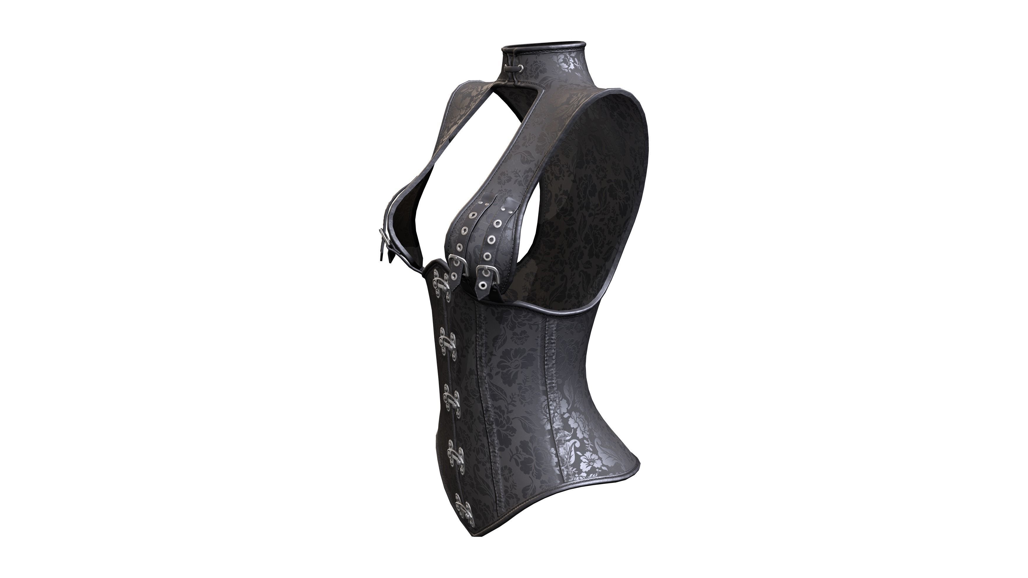 Ladies Leather Detailed Corset Low-poly 3D model_3