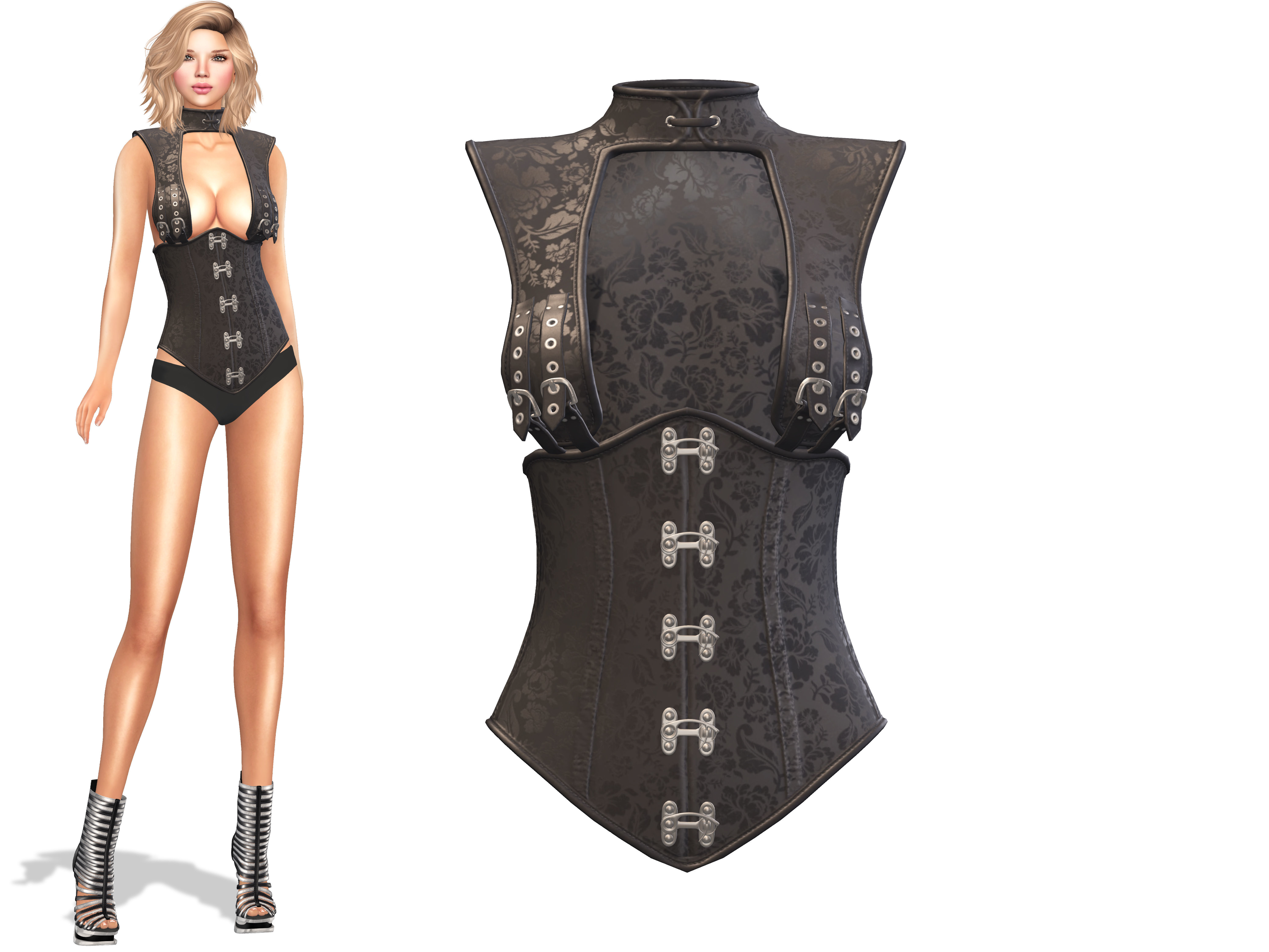 Ladies Leather Detailed Corset Low-poly 3D model_2