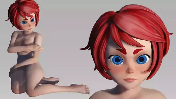 Naked Toon Girl Hentai Redhead Low-poly 3D model