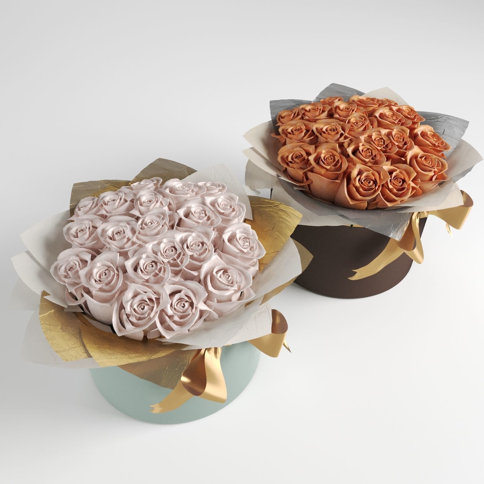 Bouquets of roses in cylinders in rose and orange colors 3D model_3