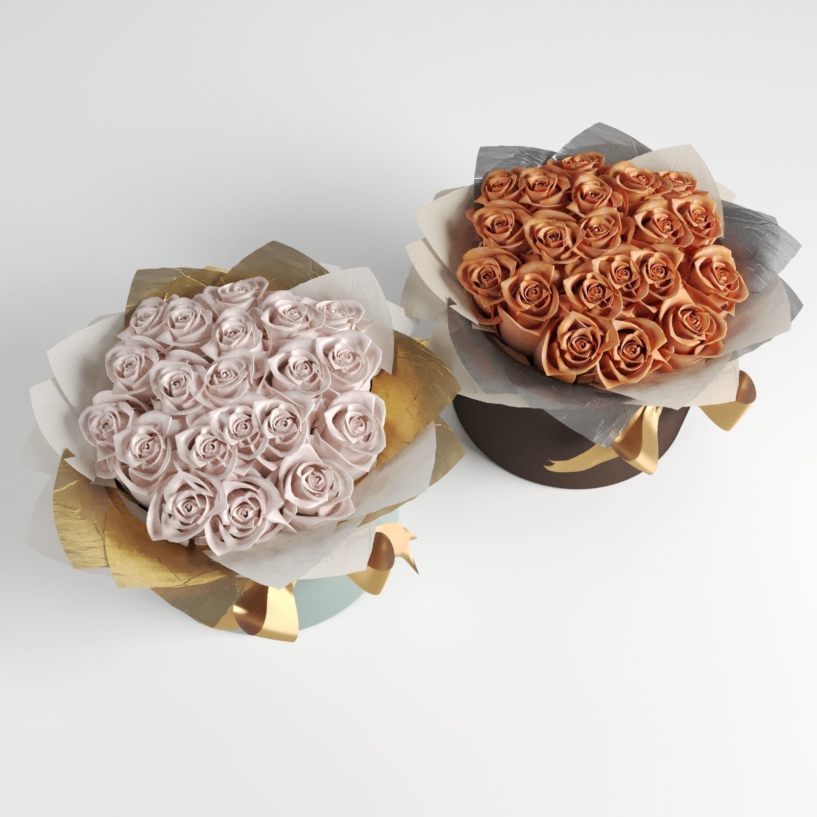 Bouquets of roses in cylinders in rose and orange colors 3D model_2