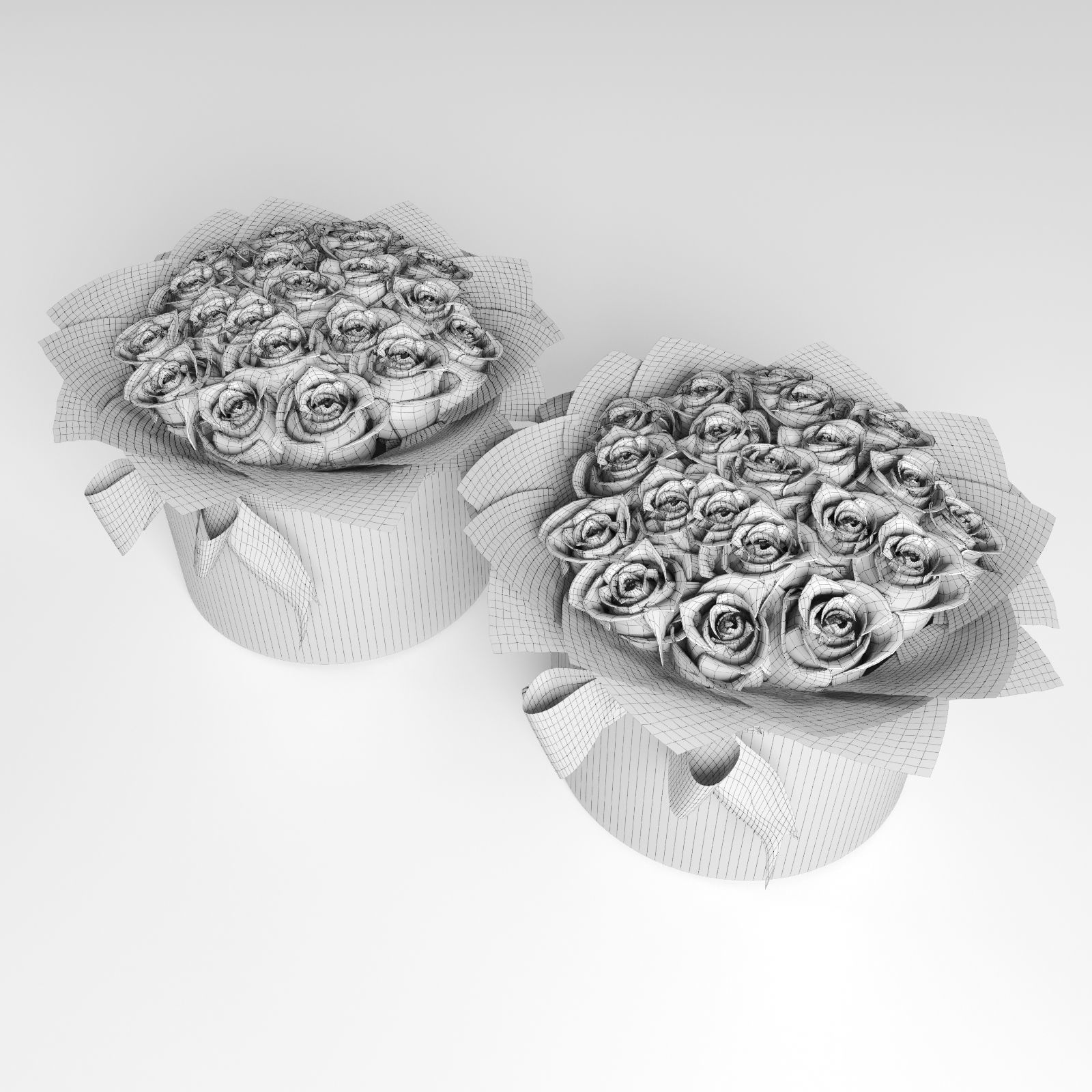 Bouquets of roses in cylinders in rose and orange colors 3D model_13