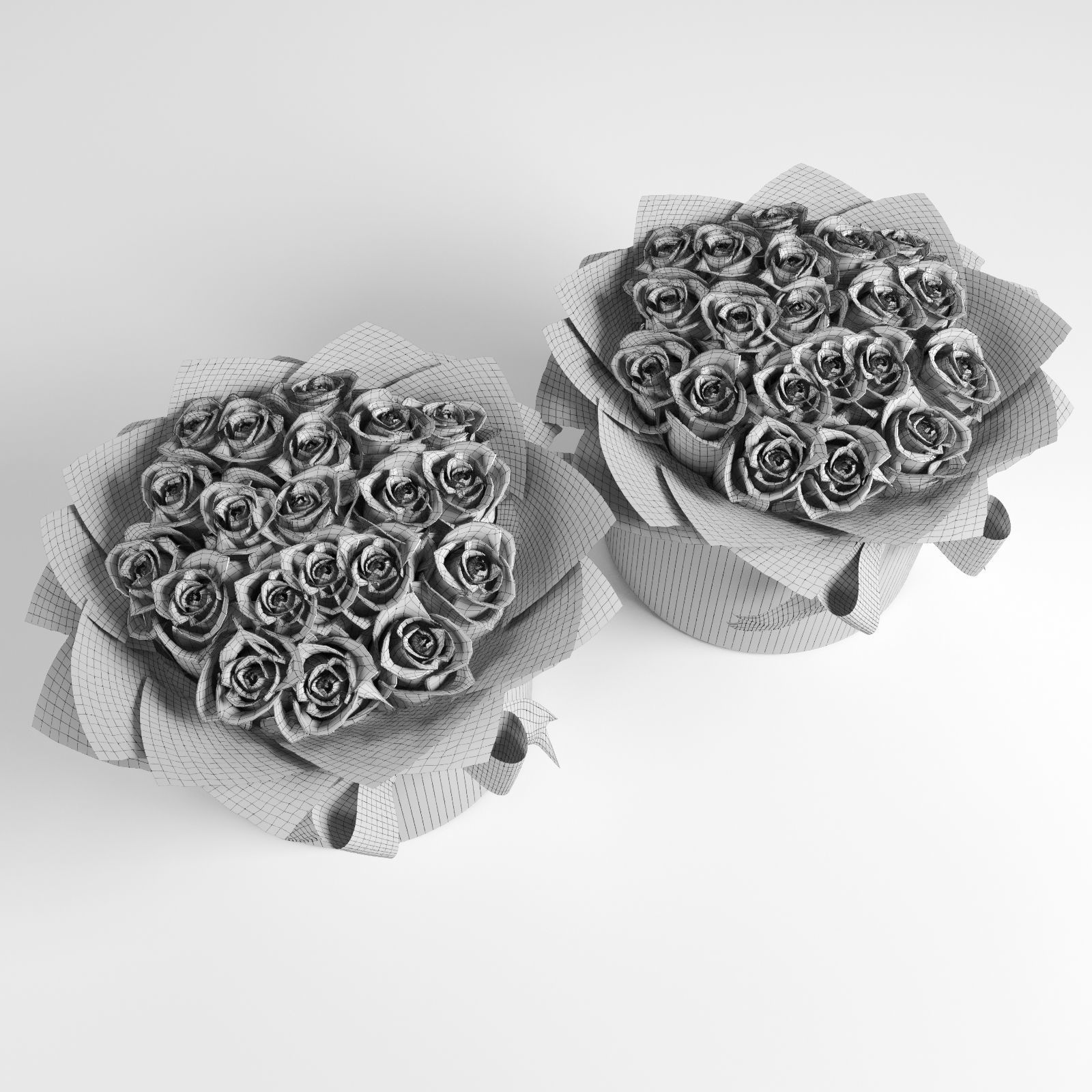 Bouquets of roses in cylinders in rose and orange colors 3D model_9