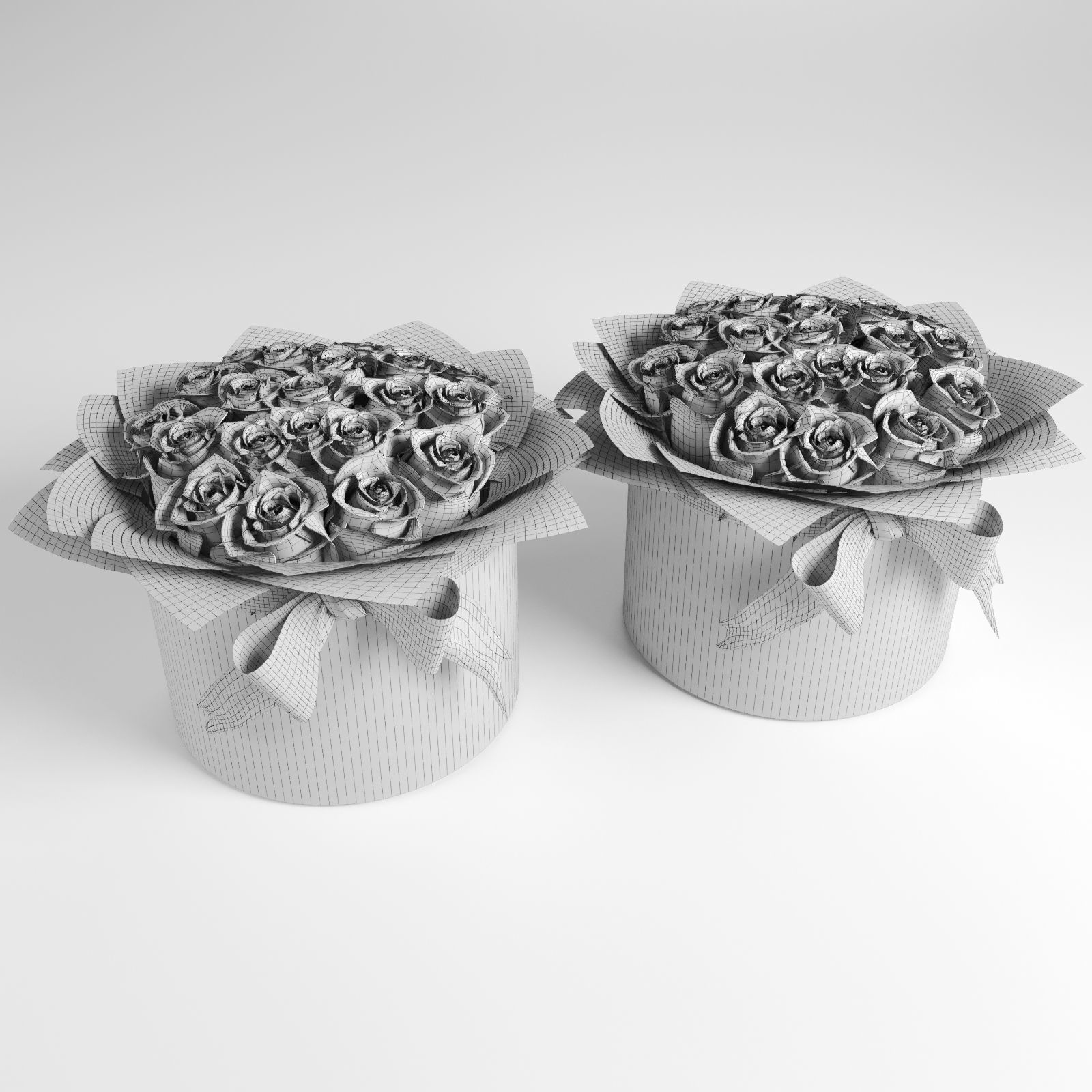 Bouquets of roses in cylinders in rose and orange colors 3D model_11