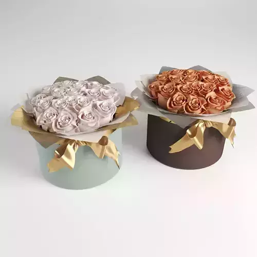 Bouquets of roses in cylinders in rose and orange colors