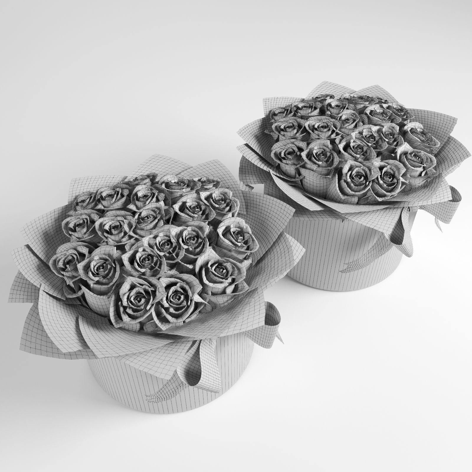 Bouquets of roses in cylinders in rose and orange colors 3D model_12