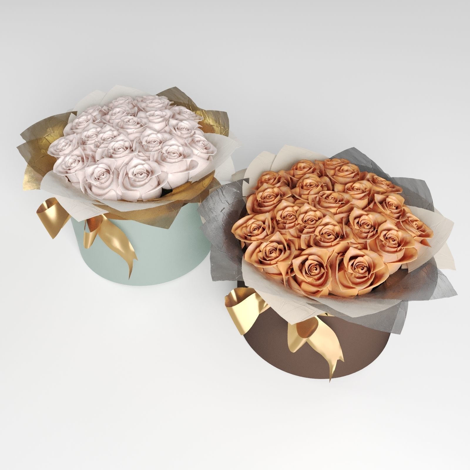 Bouquets of roses in cylinders in rose and orange colors 3D model_6