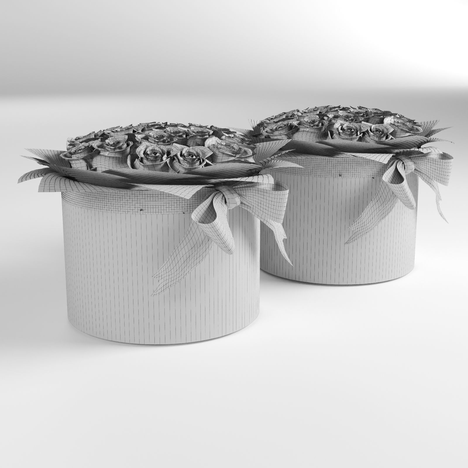 Bouquets of roses in cylinders in rose and orange colors 3D model_8