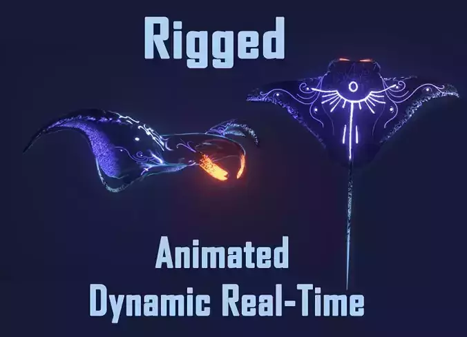 Manta Ray 3D Model- Fully rigged - Animated - Dynamic teal-time