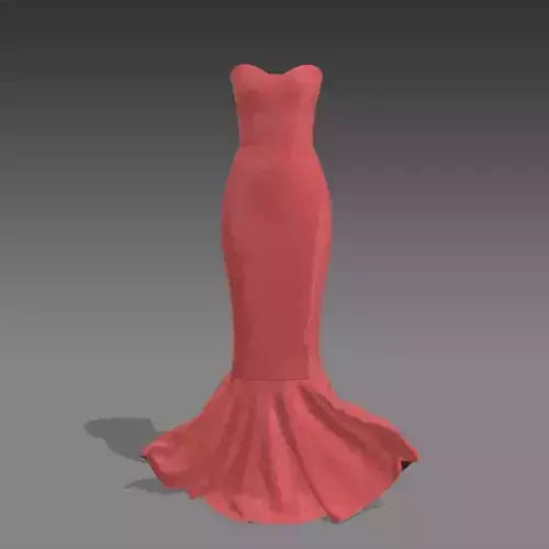 DRESS FISHTAIL SKIRT STRAPLESS ORGANGE COLOR SILK SATIN LOOK 