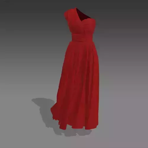 DRESS MATTE RED LOOK DRAPED VUAL ASYMETRIC ONE SHOULDER