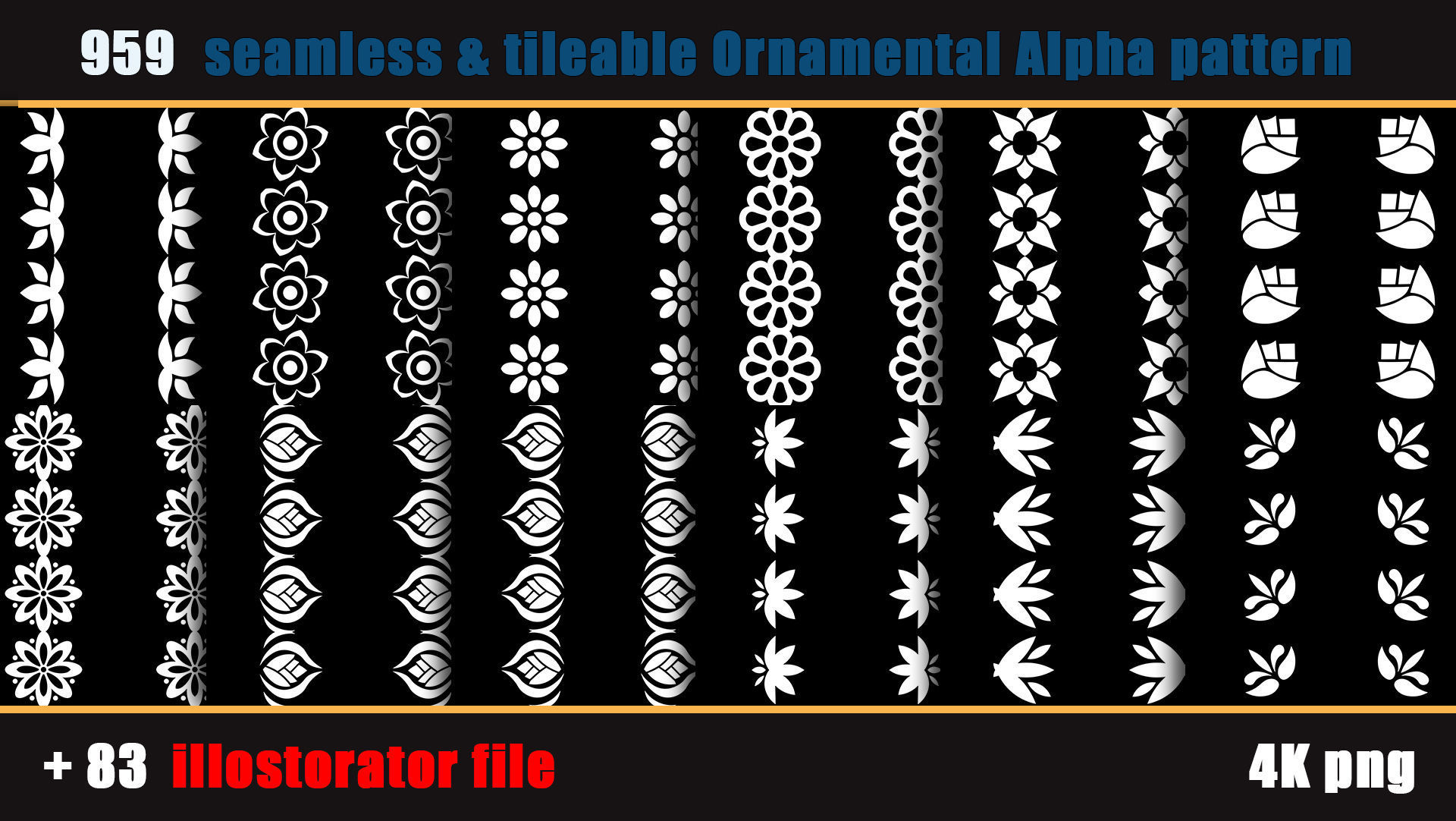 959 seamless and tileable Ornamental Alpha and 83 Ai file Texture_9