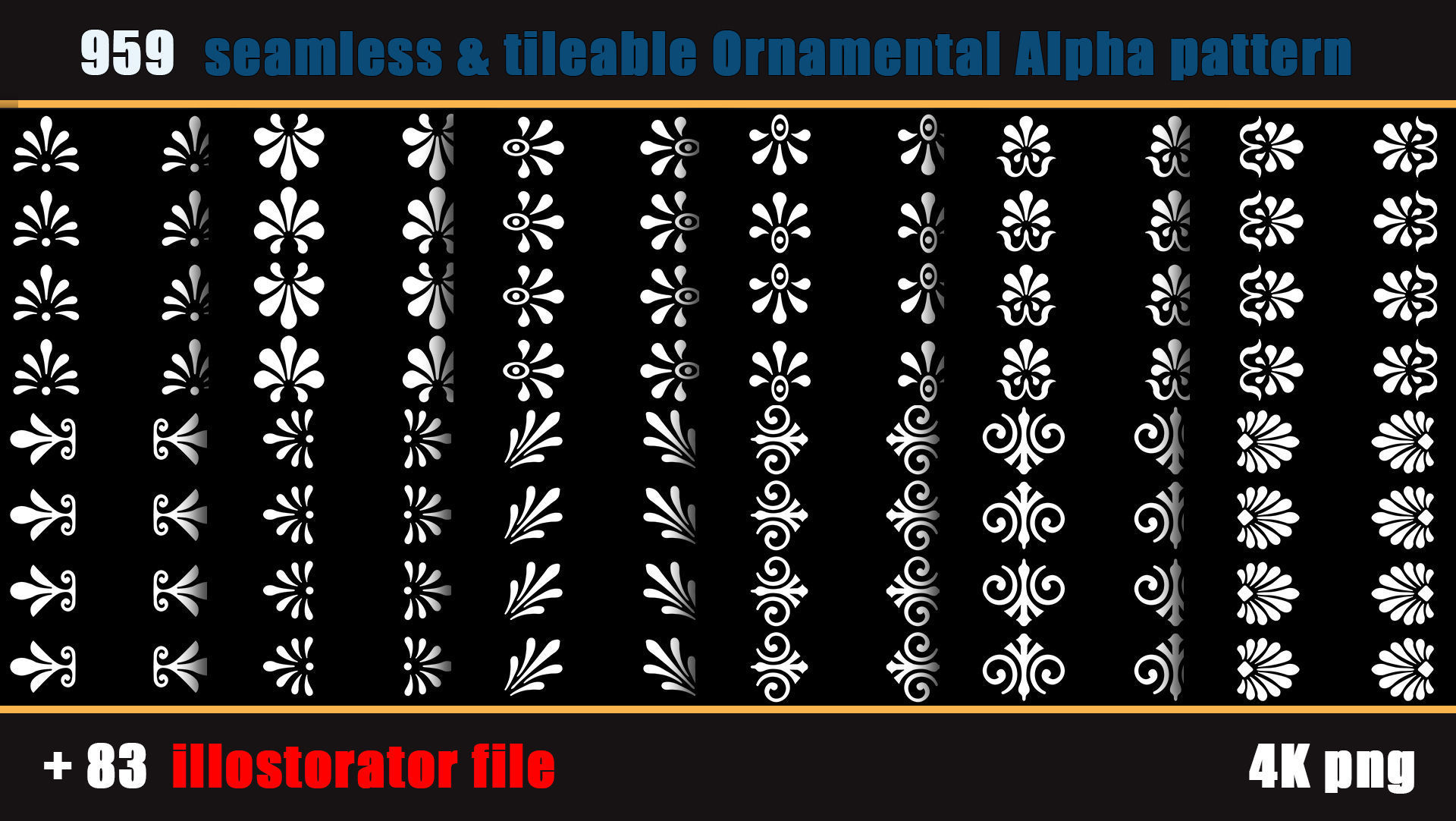 959 seamless and tileable Ornamental Alpha and 83 Ai file Texture_7
