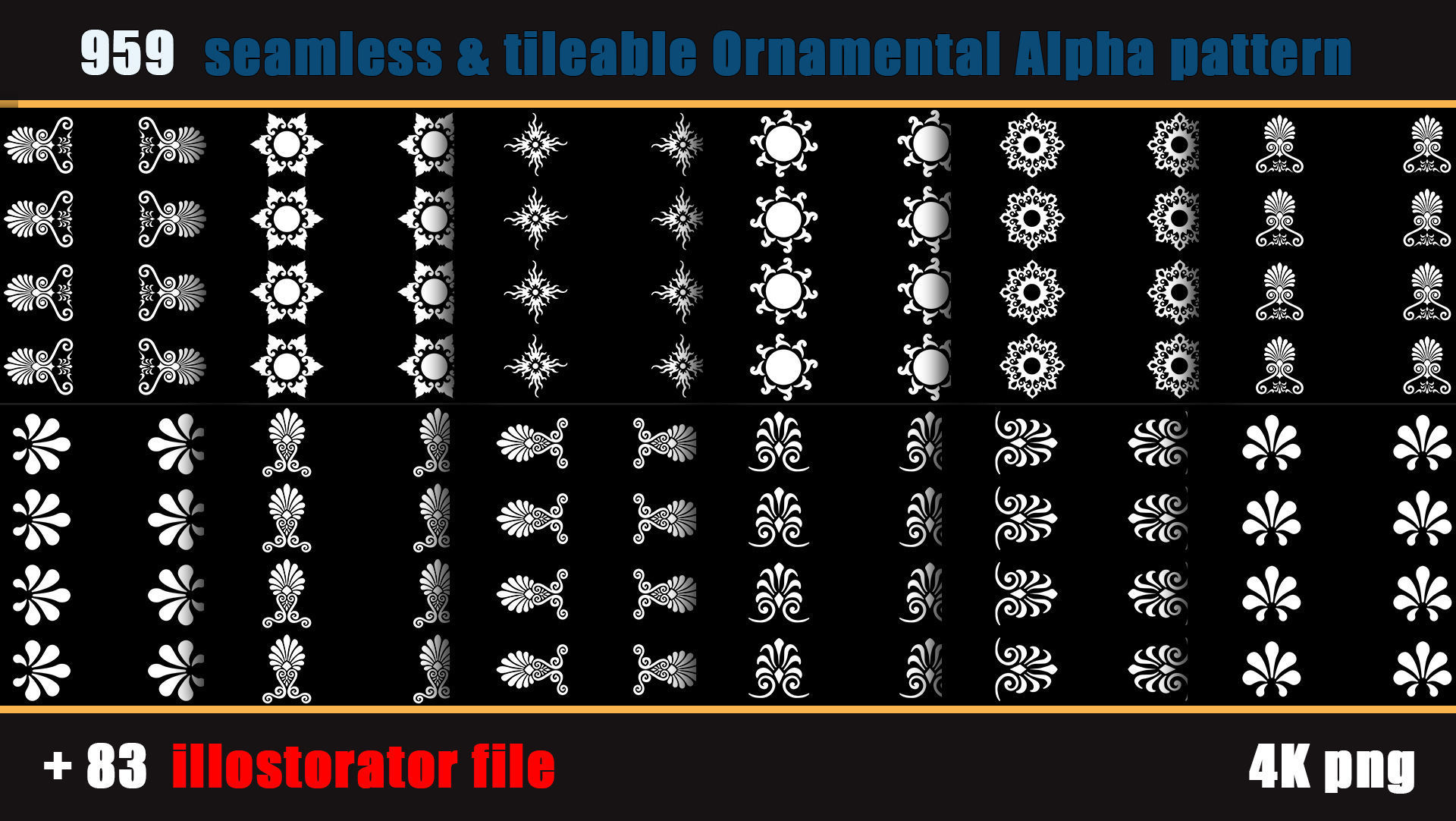 959 seamless and tileable Ornamental Alpha and 83 Ai file Texture_6