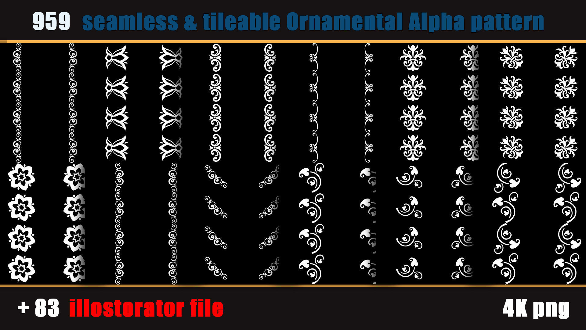 959 seamless and tileable Ornamental Alpha and 83 Ai file Texture_10