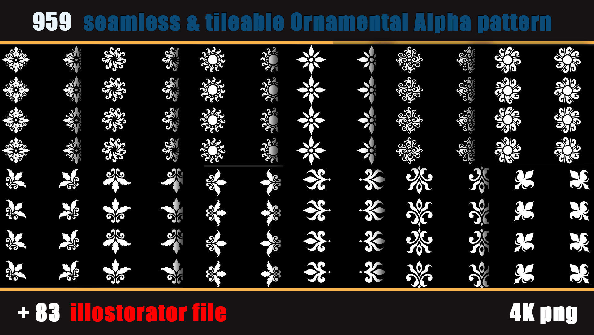 959 seamless and tileable Ornamental Alpha and 83 Ai file Texture_5
