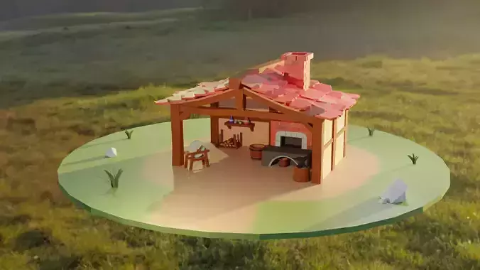 Low Poly Medieval Forge Free low-poly 3D model