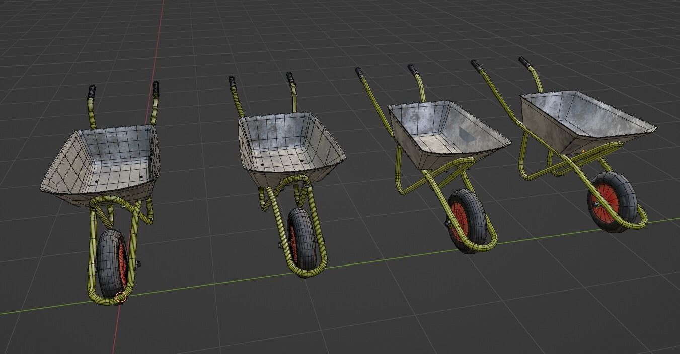 Wheelbarrow trolley Low-poly 3D model_3