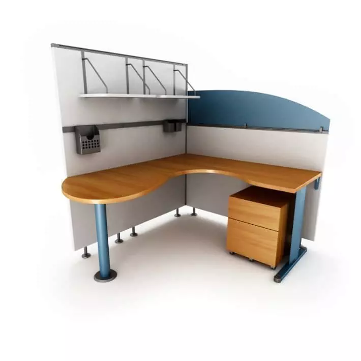 Oak Wood Corner Office Desk With Matching Cabinet 3D model_0