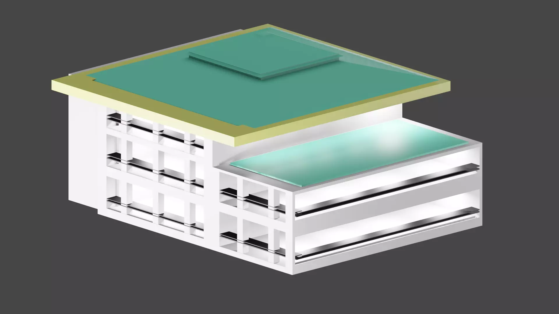 Complex building with roof 3D model_0