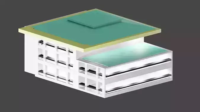 Complex building with roof