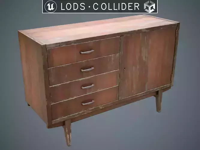 Soviet Chest Of Drawers variant 2 Damaged Low-poly 3D model