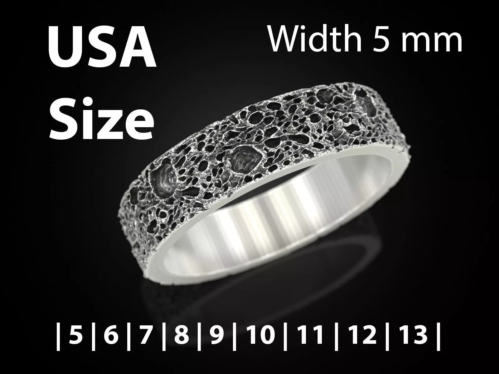 Moon craters ring 5 mm 3D print model_0