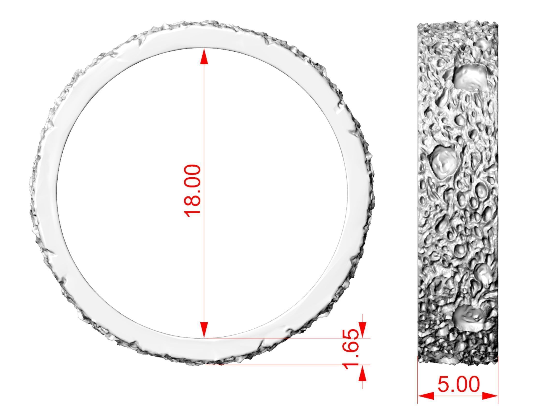 Moon craters ring 5 mm 3D print model_6