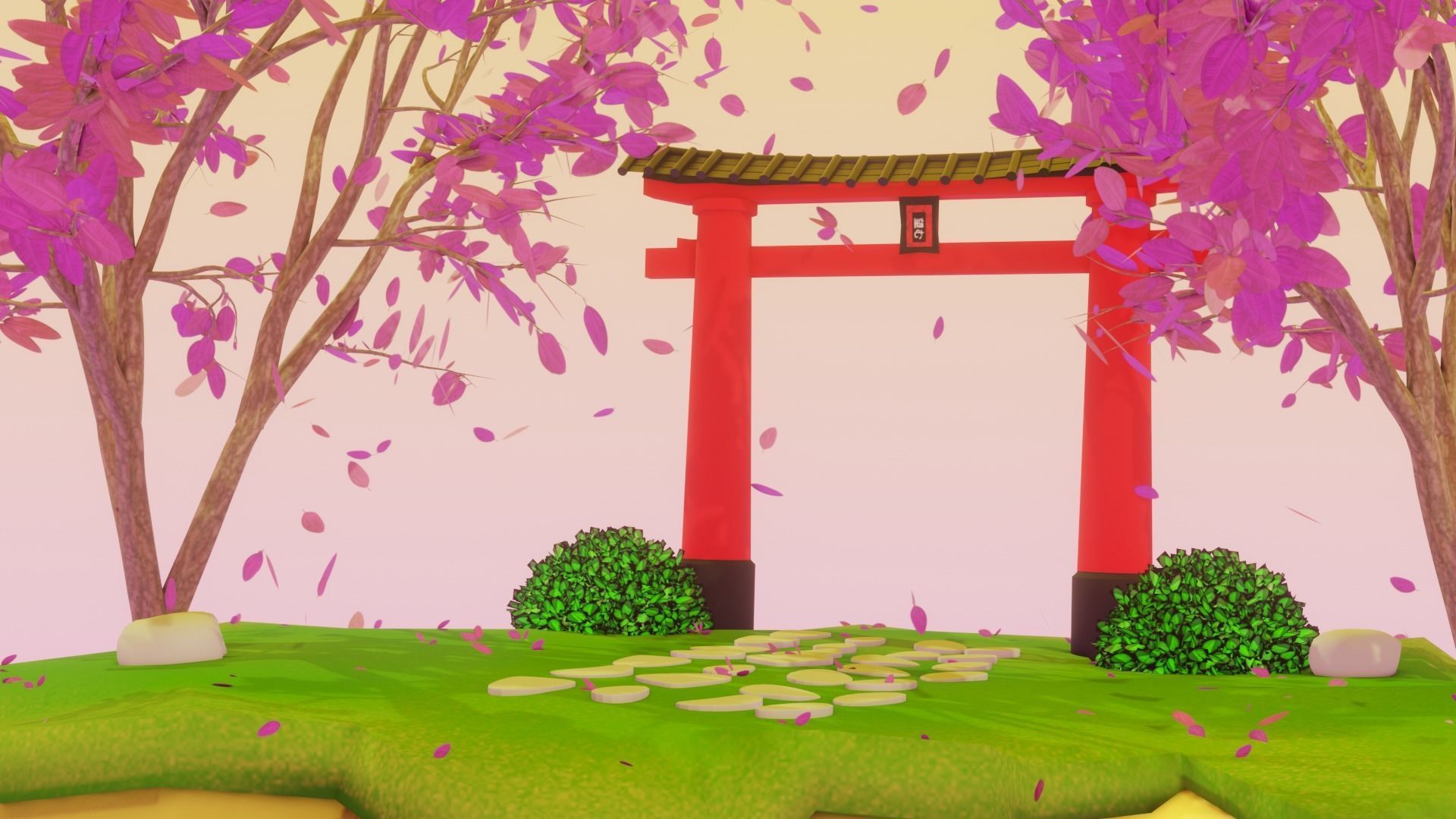 Japanese Stylized Rock Island 3D model_2