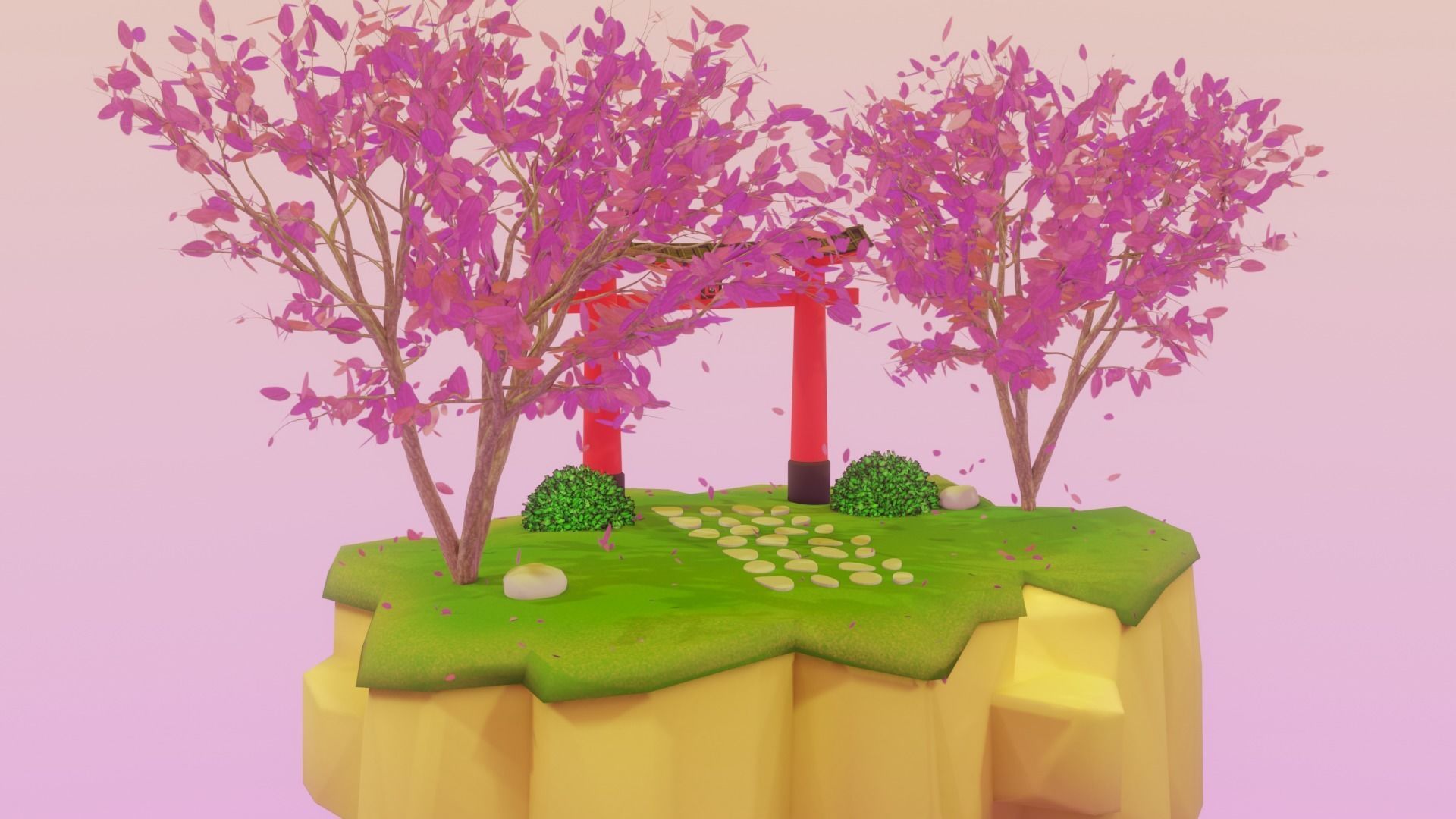 Japanese Stylized Rock Island 3D model_1