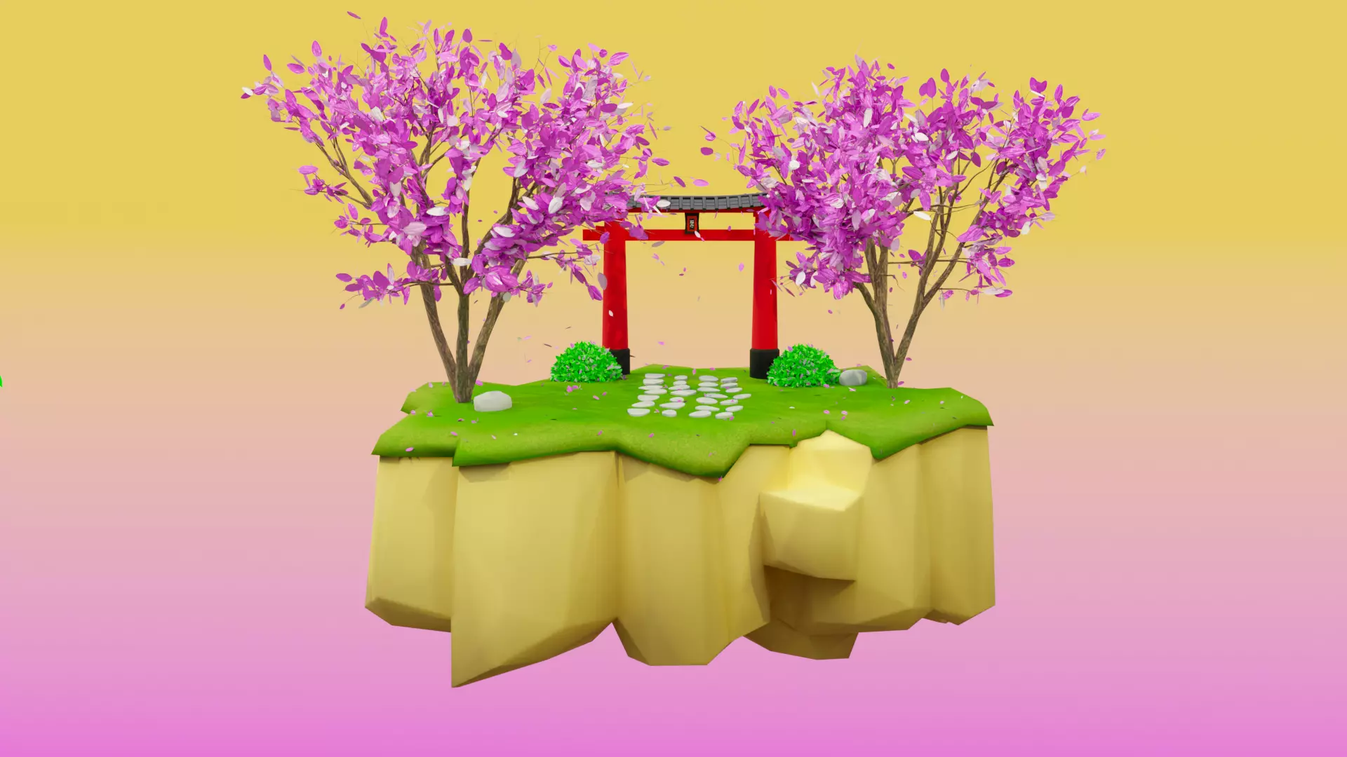 Japanese Stylized Rock Island 3D model_0