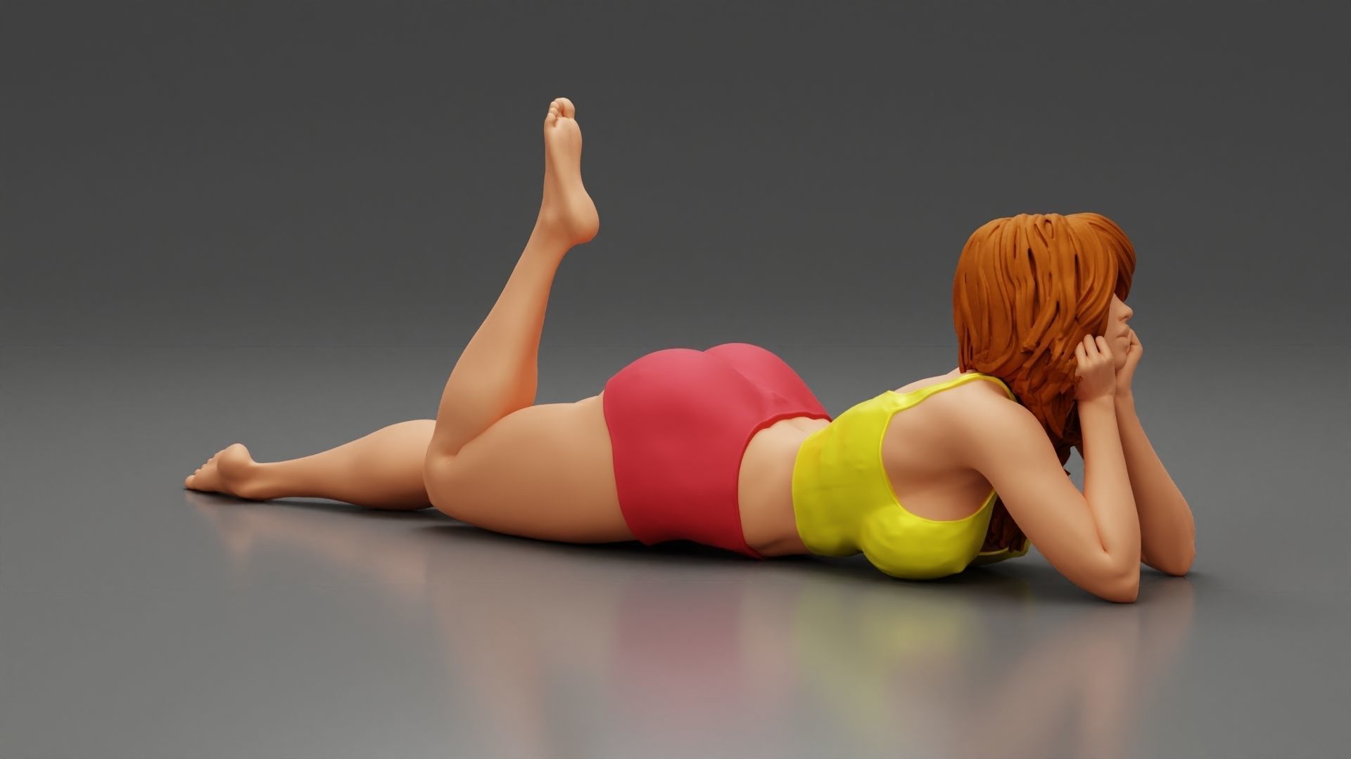 Happy Woman Lying on Floor 3D print model_2