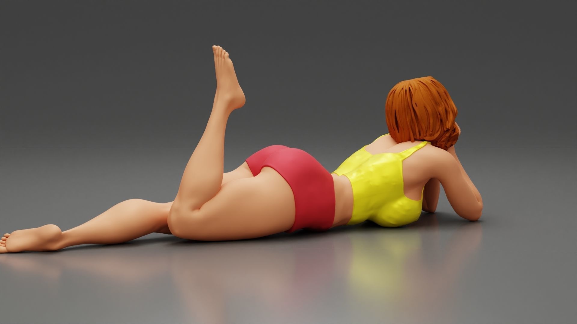 Happy Woman Lying on Floor 3D print model_3