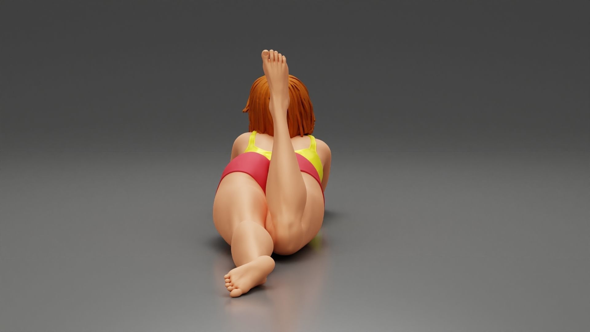 Happy Woman Lying on Floor 3D print model_4